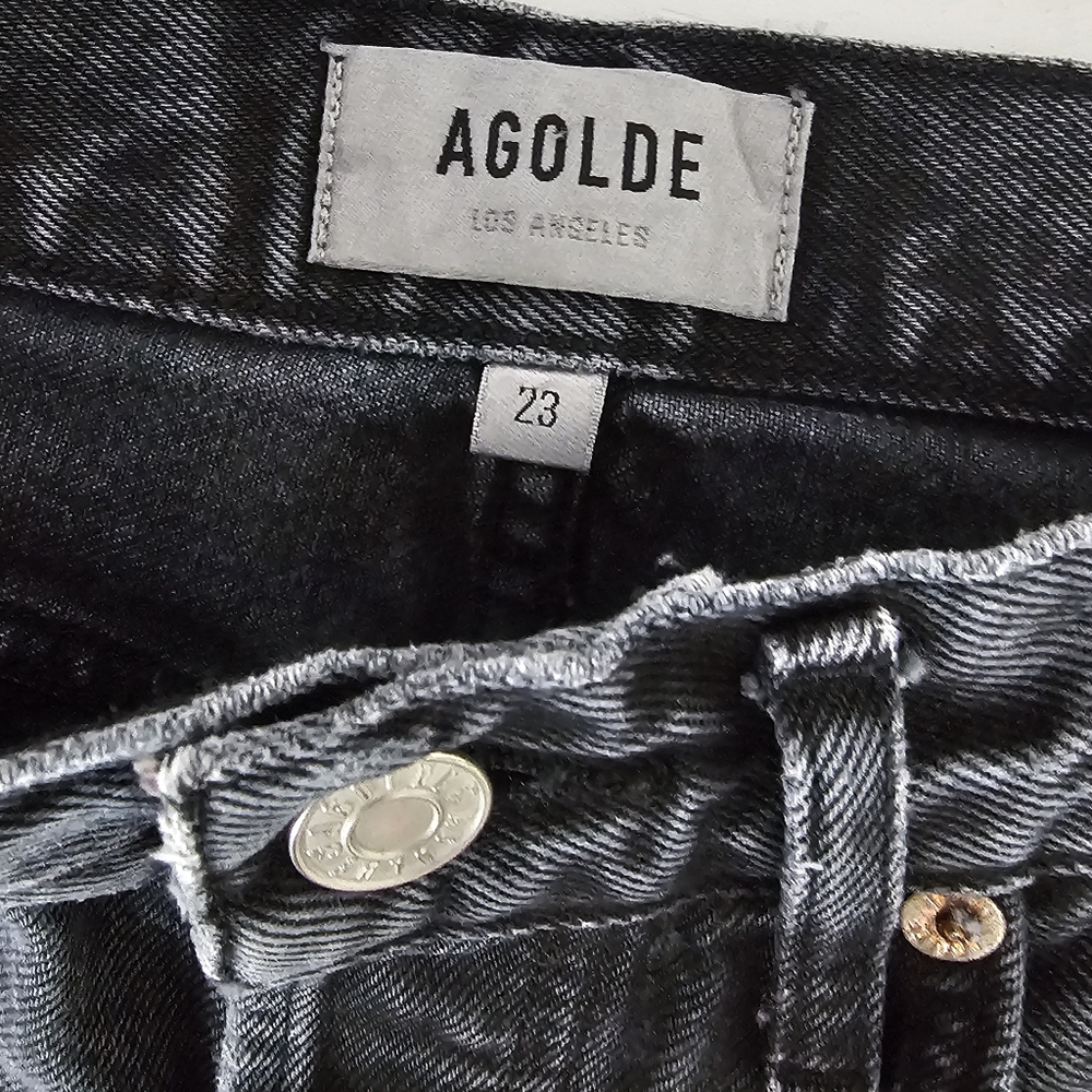 Agolde 90s Pinch Waist High Rise Straight Jean Black Washed Size 23 - Picture 7 of 7